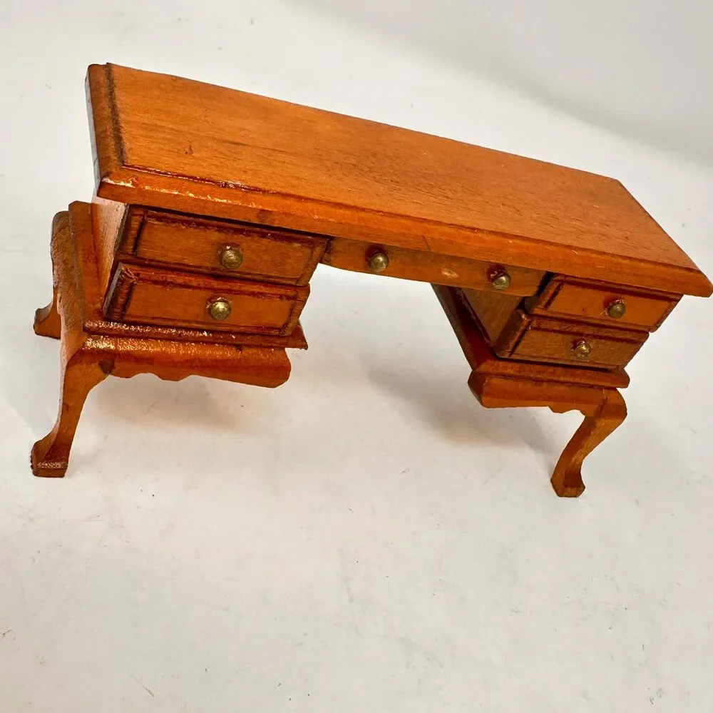 Vintage Miniature Wood Desk 1:12 Scale Dollhouse Executive Office Furniture